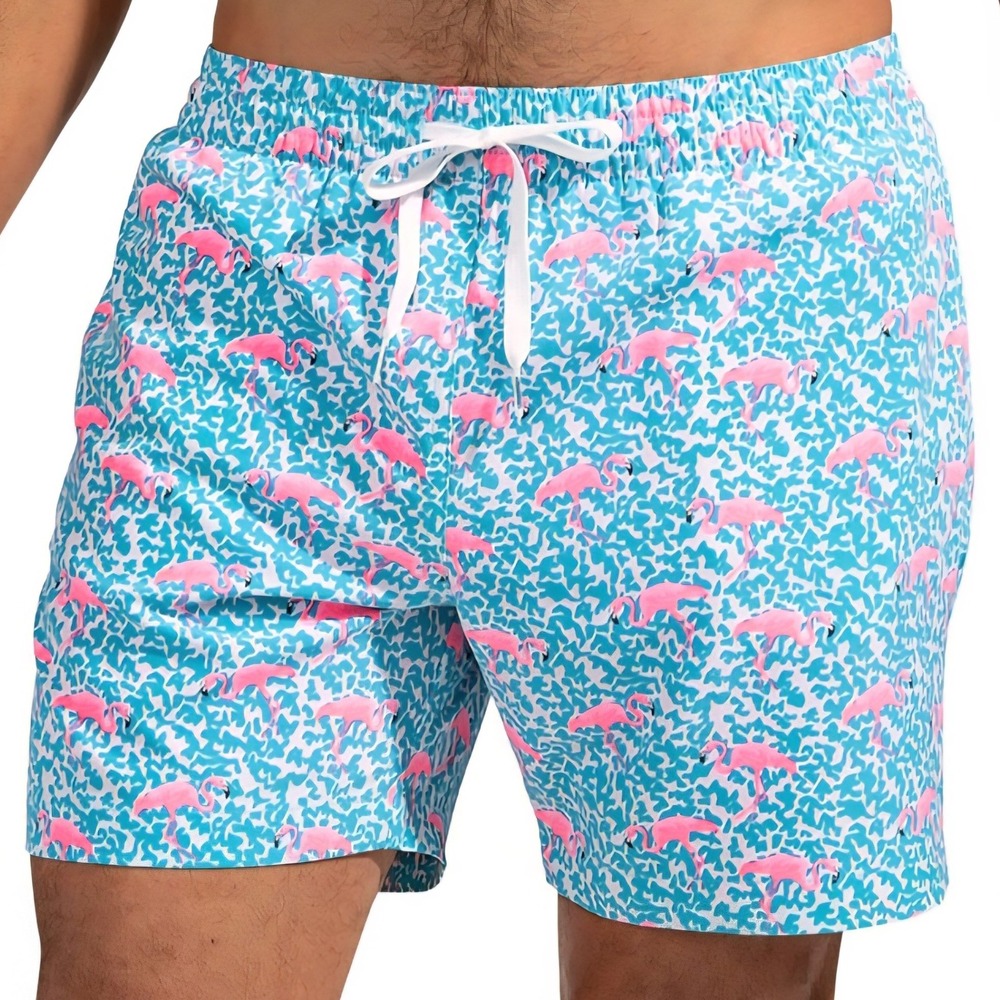 Chubbies Mens XXL Blue Pink‎ Flamingo Print 5.5" Inseam Swim Trunks Mesh Liner